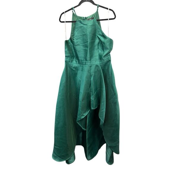 Lulus Emerald Green High-Low Satin Gown XL Halter Formal Maxi Dress - Picture 3 of 12